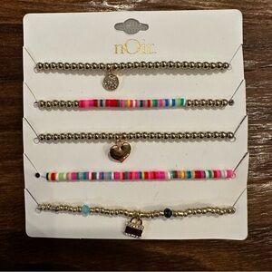 nOir Jewelry set of 5 Anklets Stretch Gold Beads Beaded Multicolor Heart